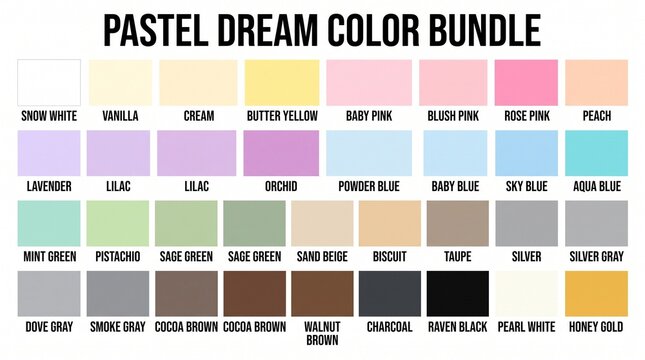 Pastel dream color palette swatch collection for graphic design with color chart
