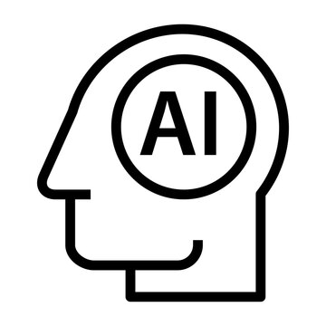 AI symbol. Human head with artificial intelligence brain symbol. Artificial intelligence concept sign.