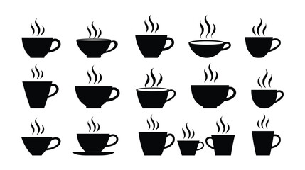 Obraz premium Coffee vector silhouette set of steaming drink cups
