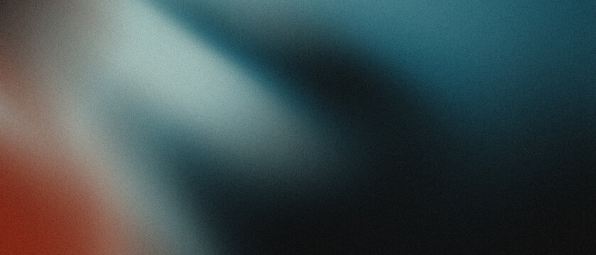 Abstract grainy gradient background featuring soft blended teal blue and warm red light beams with gradient transition between texture smooth gradient red glow corner displays abstract