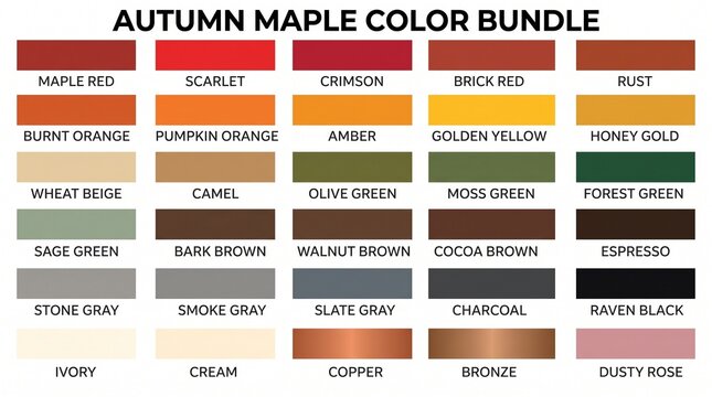 Autumn maple color palette chart with earthy fall tones collection seasonal