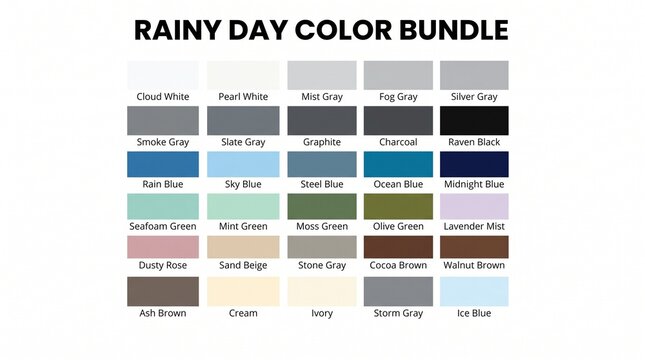 Rainy day color palette for interior decorating and home styling with interior