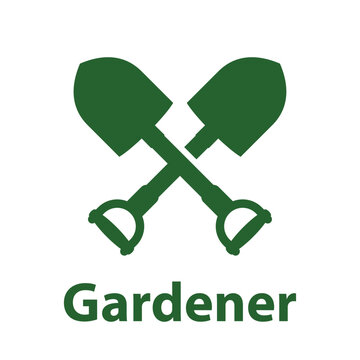 Logotipo Gardener. Dibujo sencillo de la silueta de dos palas de jardiner&iacute;a cruzadas 