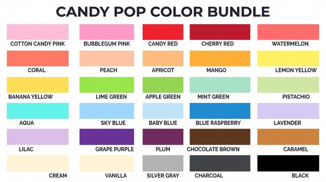Candy pop color palette chart with pastel and sweet tones collection cheerful