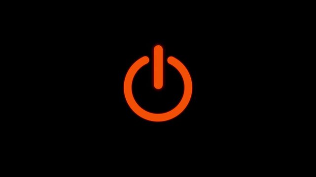 power button turning on and off animation on black background.