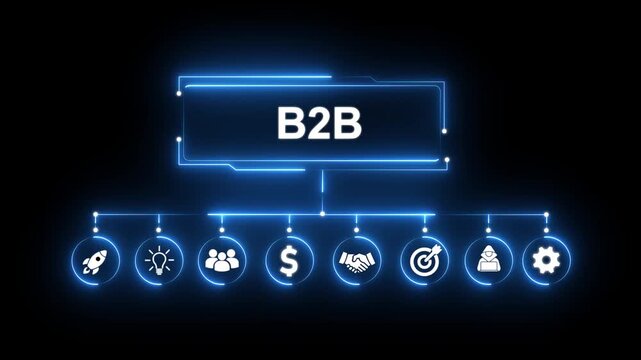 B2 B Business Model Flowchart with Business Icons on Black Background business to business commerce
