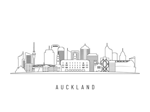 Detailed Auckland skyline vector illustration. Auckland buildings in line art style, perfect for modern designs.