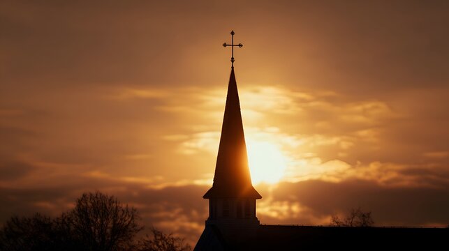 church and sun set