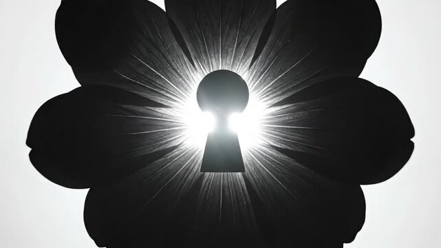 A dark flower silhouette with a glowing keyhole in center