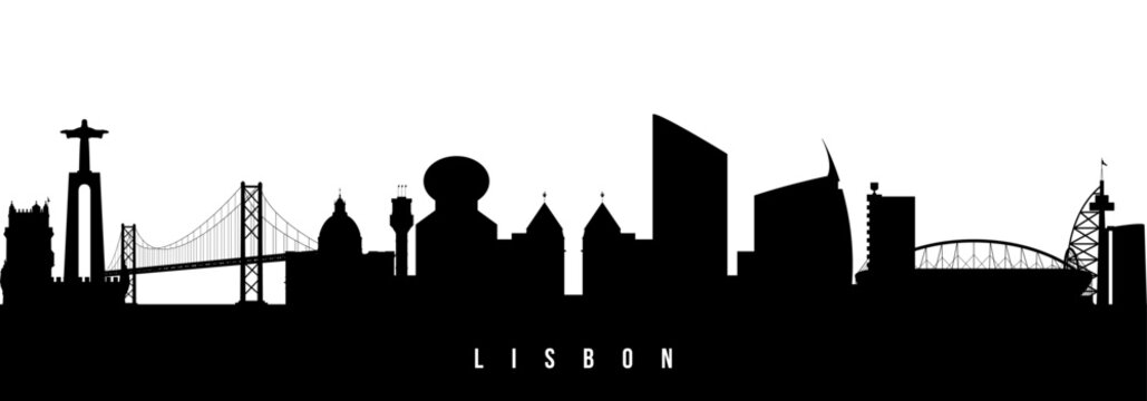 Vector silhouette illustration of Lisbon urban skyline. Modern minimalist cityscape graphic, perfect for travel, banners or backgrounds