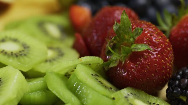 Slow, panning shot across delicious, fresh fruit