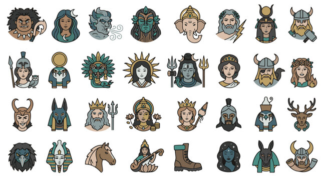 Mythological Figures Icons Collection for Diverse Cultural and Spiritual Representation