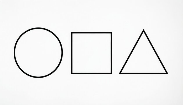 Minimal geometric shapes circle square triangle on white background