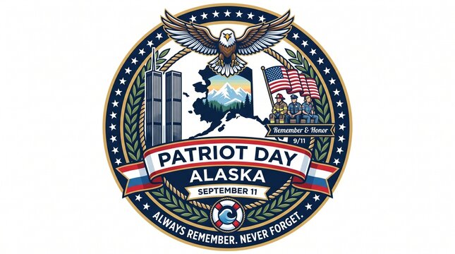 Patriotic Alaska Patriot Day September 11 memorial emblem with bald ea