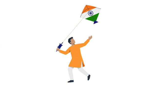 Man Flying Indian Flag Kite Celebration Joy