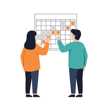 Professional shared schedule vector illustration featuring a project management timeline, collaborative calendar interface, and team task tracking for business planning.