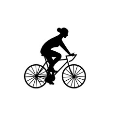 Obraz premium Black silhouette of a woman riding a bicycle isolated on a transparent background, PNG design element