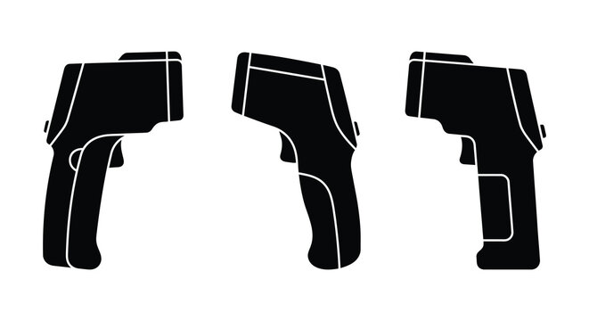 Infrared Thermometer Silhouettes On White Background Three Different Views Displayed temperature gun