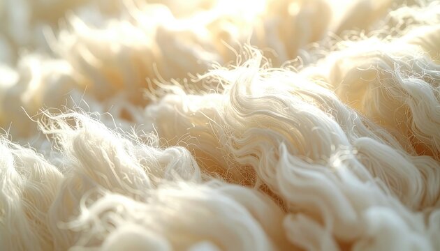 Soft, fluffy natural fibers illuminated by warm light.
