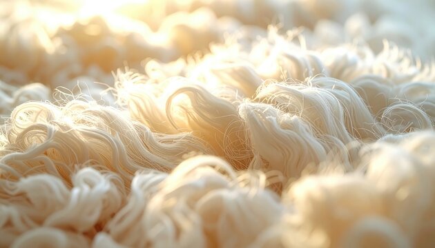 Soft, flowing white fibers illuminated by warm light.