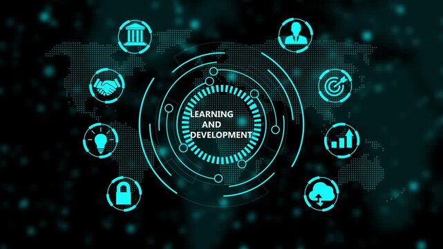 Learning and development digital interface with global business and network connectivity animation corporate training