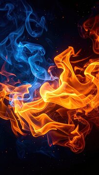 A dynamic visual representation of opposing elemental forces, fire and ice, interacting.