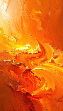 Abstract textured oil painting in vibrant shades of orange and yellow with thick impasto strokes.