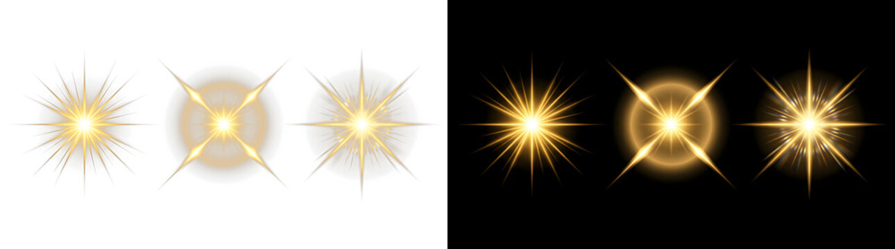 Golden light starburst elements with lens flare effects starburst luminous abstract isolated