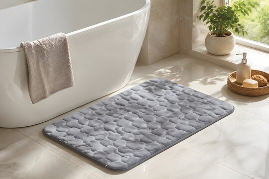 Non slip bath mat beside bathtub highlighting bathroom safety and fall prevention solutions