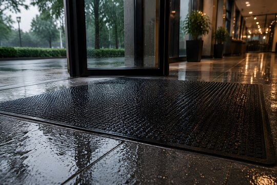 Anti-slip entrance mat during rainy weather improving workplace slip prevention and safety protection