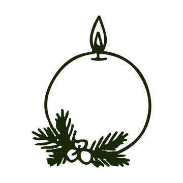 Round Christmas Candle with Pine Sprig Decor