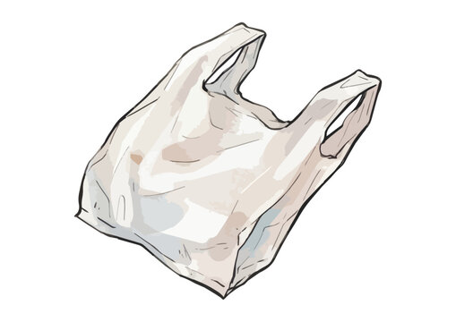 Glossy plastic shopping bag illustration with realistic transparent texture and crisp reflective details ／ シズル感のあるレジ袋のイラスト、透明感と光沢のあるリアルな質感を表現したレジ袋のイラスト