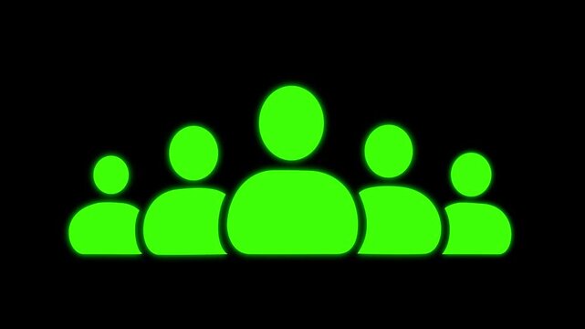 Group of five people icon animation isolated on black background 4k video