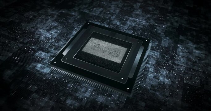 Afghanistan flag on computer cpu. Afghan banner digital and cyber technology concept animation.