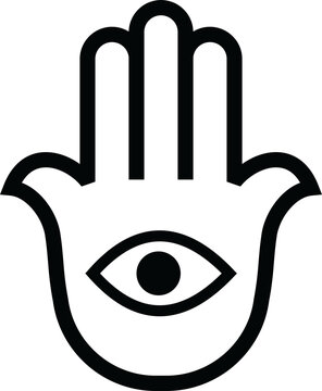 Detailed Minimalist Black Hamsa Hand Icon Symbol with Protective Eye Transparent PNG