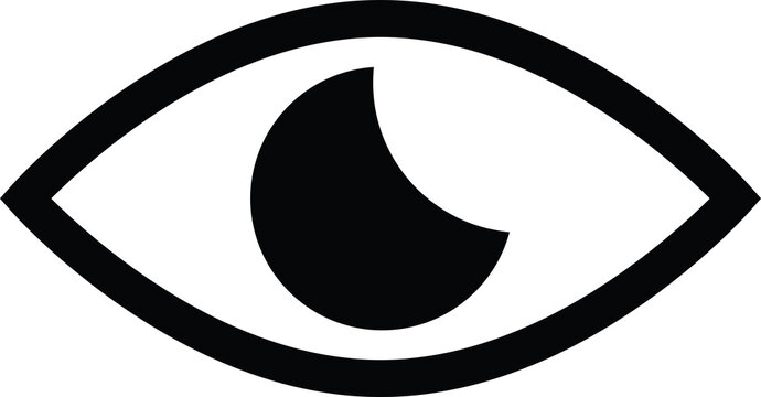 Detailed Minimalist Black Human Eye Outline Icon with Crescent Moon Shaped Pupil Transparent PNG