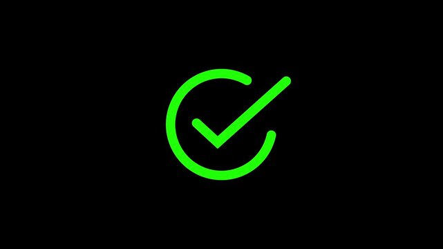 Checklist Success Confirmation Animation With Check Mark Icon, Chick mark animation on circle. tick mark symbol ok button animated on black background, with 4k video animation