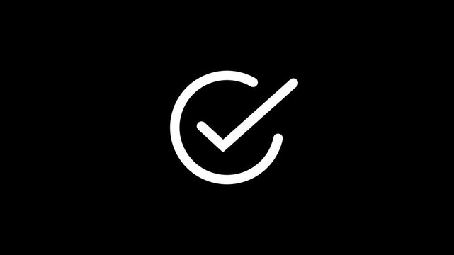 Checklist Success Confirmation Animation With Check Mark Icon, Chick mark animation on circle. tick mark symbol ok button animated on black background, with 4k video animation