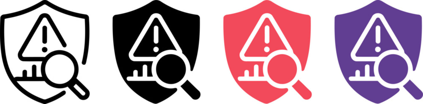 Security alert icon, threat detection symbol, vulnerability scan vector illustration
