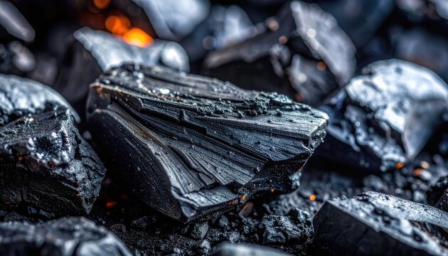 A close-up, macro shot of glowing embers and charcoal pieces.