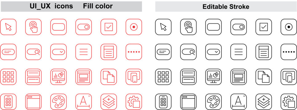 Modern UI UX Interface Icons Set &ndash; 24 Minimal Outline and Editable Stroke Vector Icons Collection