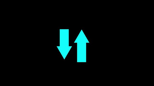 Minimalist up and down arrow animation, directional sign symbol for ui ux and navigation.sky blue colore and black background