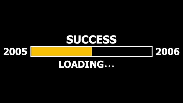 Loading bar from 2005 to 2006 new year transfer animation. Almost reaching New Year ,LOADING...text, alongside a success loading business progress and achieving goals investment, finance, innovation.