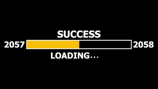 Loading bar from 2057 to 2058 new year transfer animation. Almost reaching New Year ,LOADING...text, alongside a success loading business progress and achieving goals investment, finance, innovation.