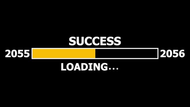 Loading bar from 2055 to 2056 new year transfer animation. Almost reaching New Year ,LOADING...text, alongside a success loading business progress and achieving goals investment, finance, innovation.
