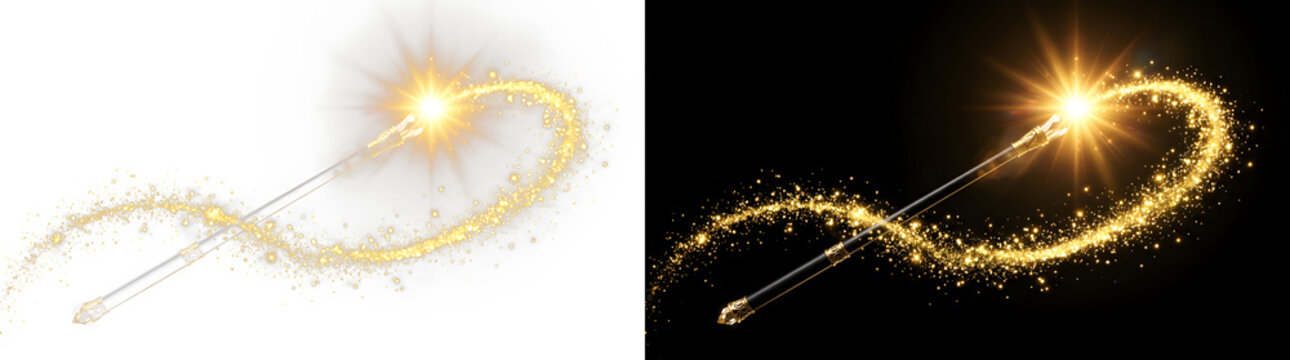 Golden glowing sparkler light trail swirl on dual contrast background with sparkler, fireworks