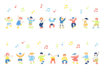Fototapeta premium 横に並んで楽しそうに踊るこども達のフラットなイラスト（セット）