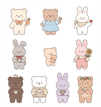 set of funny cartoon bear animals