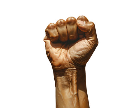 Realistic illustration of a raised human fist signifying unity and strength