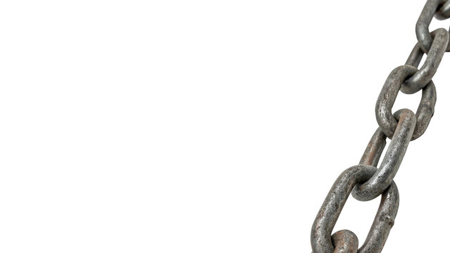 Heavy duty metallic steel chain links segment isolated on transparent background